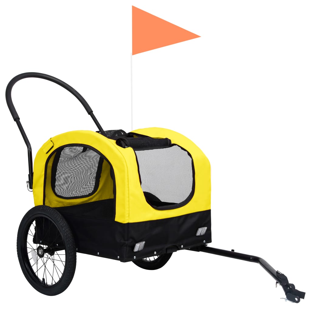 Sykkeltilhenger og joggevogn for kjæledyr 2-i-1 gul og svart