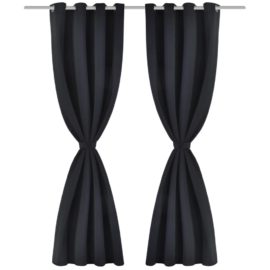 Lystette gardiner 2 stk med metallmaljer 135×175 cm svart
