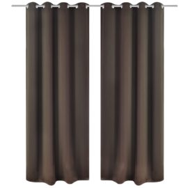 Lystette gardiner 2 stk med metallmaljer 135×175 cm brun