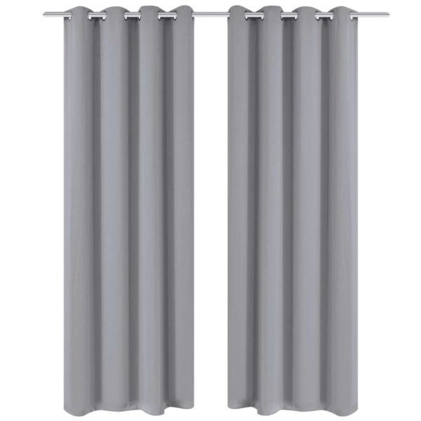 Lystette gardiner 2 stk med metallmaljer 135×175 cm grå
