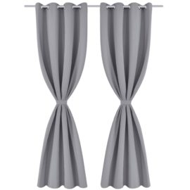 Lystette gardiner 2 stk med metallmaljer 135×175 cm grå