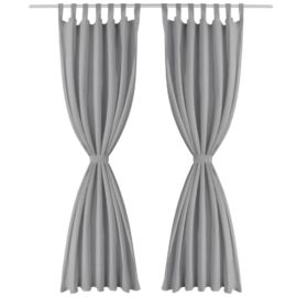 Mikrosateng gardiner med hemper 2 stk 140×225 cm grå
