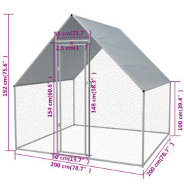 Utendørs hønsehus galvanisert stål 2x2x1,92 m