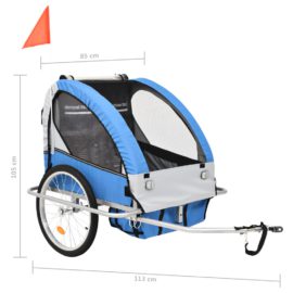Sykkelhenger og barnevogn 2-i-1 blå og grå