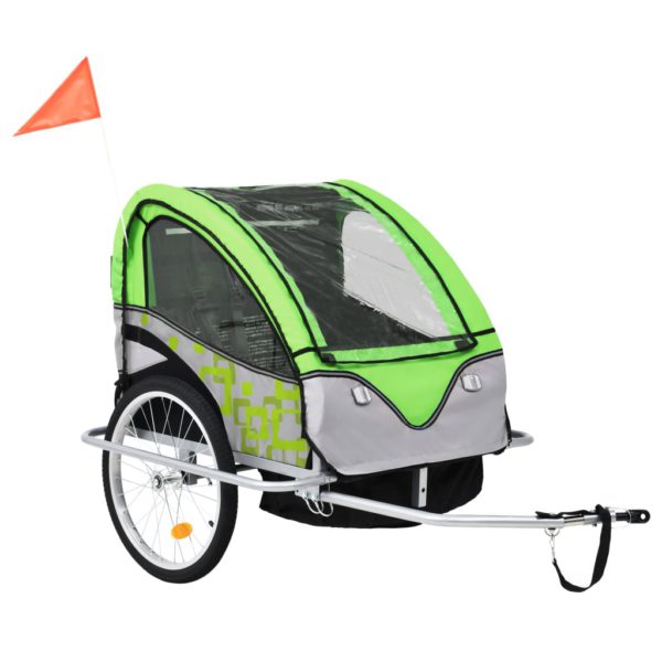 Sykkelhenger og barnevogn 2-i-1 grønn og grå