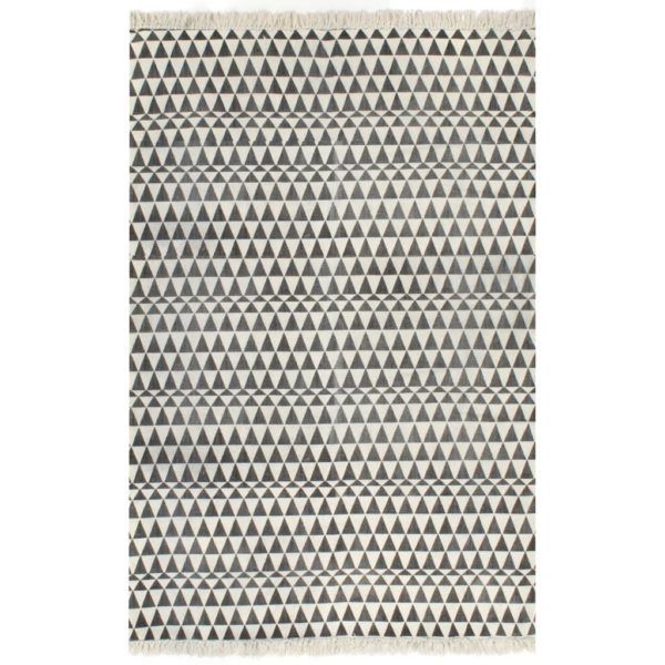 Gulvsteppe kilim-vevet bomull med mønster 120×180 cm svart/hvit