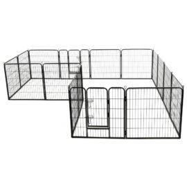 Hundegrind 16 paneler stål 80×80 cm svart