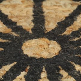 Håndlaget juteteppe med svart mønster 90 cm