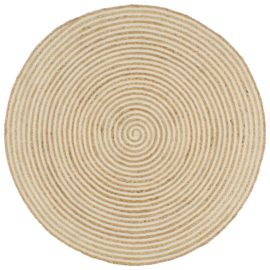 Håndlaget juteteppe med spiral-design hvit 90 cm
