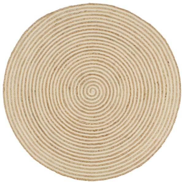 Håndlaget juteteppe med spiral-design hvit 90 cm