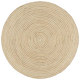 Håndlaget juteteppe med spiral-design hvit 120 cm