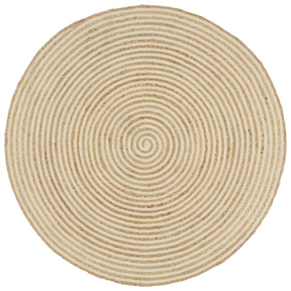 Håndlaget juteteppe med spiral-design hvit 120 cm
