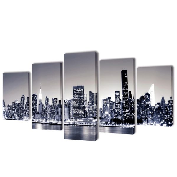 Veggbilde flerdelt lerret monokrom New York Skyline 100×50 cm