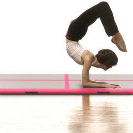 Oppblåsbar gymnastikkmatte med pumpe 400x100x10 cm PVC rosa
