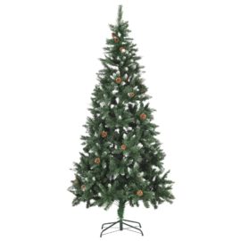 Kunstig juletre med furukongler og hvitt glitter 210 cm