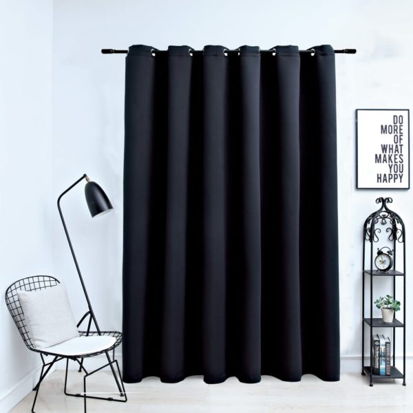 Lystett gardin med metallringer svart 290×245 cm