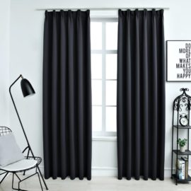 Lystette gardiner med kroker 2 stk svart 140×175 cm