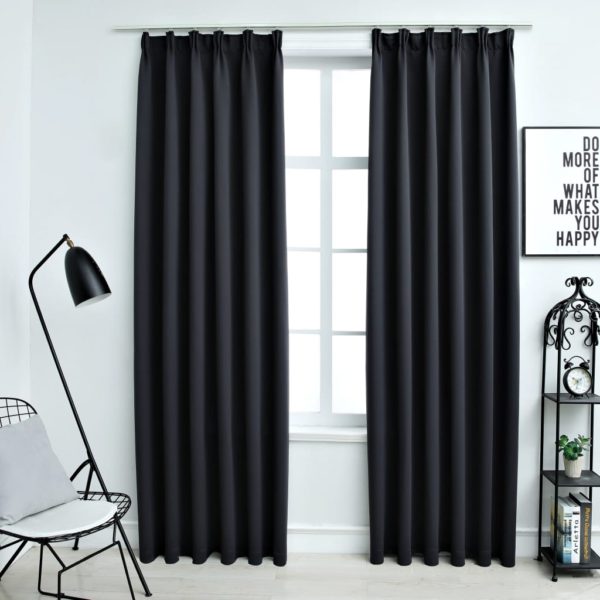 Lystette gardiner med kroker 2 stk svart 140×175 cm