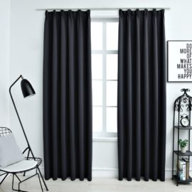 Lystette gardiner med kroker 2 stk svart 140×245 cm