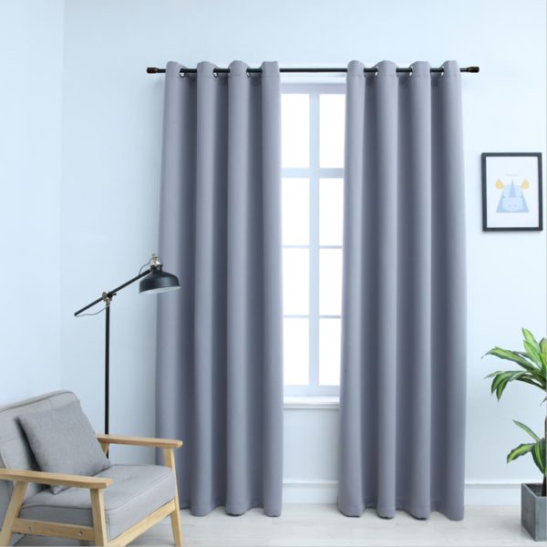 Lystette gardiner med metallringer 2 stk grå 140×175 cm
