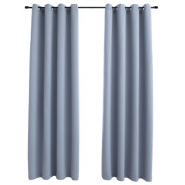 Lystette gardiner med metallringer 2 stk grå 140×225 cm