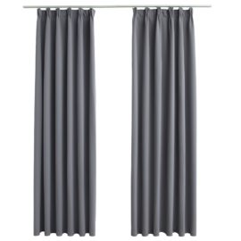 Lystette gardiner med kroker 2 stk grå 140×245 cm