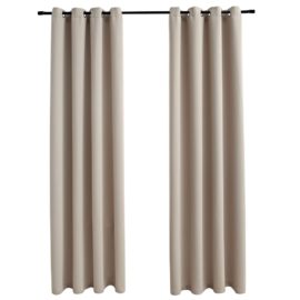 Lystette gardiner med metallringer 2 stk beige 140×225 cm