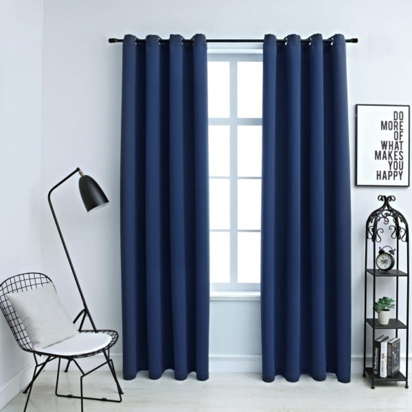 Lystette gardiner med metallringer 2 stk blå 140×225 cm