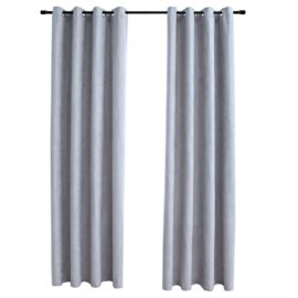 Lystette gardiner med metallringer 2 stk grå 140×175 cm
