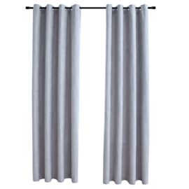 Lystette gardiner med metallringer 2 stk grå 140×225 cm