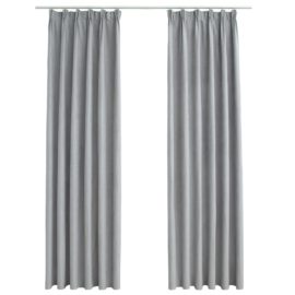 Lystette gardiner med kroker 2 stk grå 140×175 cm