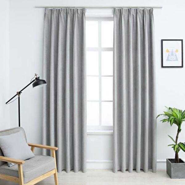Lystette gardiner med kroker 2 stk grå 140×245 cm