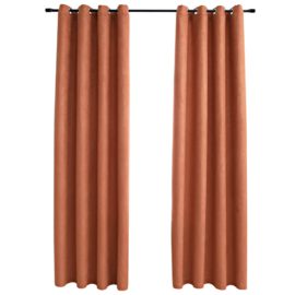 Lystette gardiner med metallringer 2 stk rust 140×175 cm