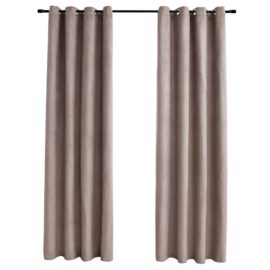 Lystette gardiner med metallringer 2 stk gråbrun 140×175 cm