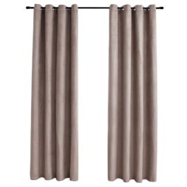 Lystette gardiner med metallringer 2 stk gråbrun 140×225 cm