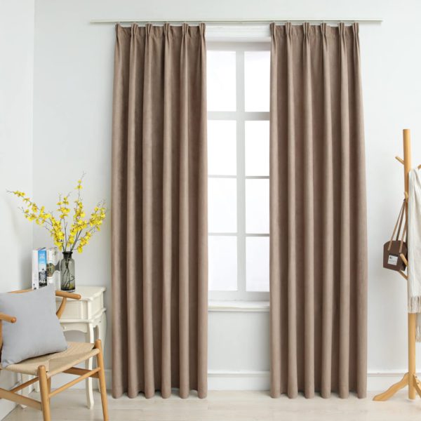 Lystette gardiner med kroker 2 stk gråbrun 140×175 cm