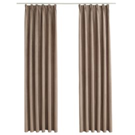 Lystette gardiner med kroker 2 stk gråbrun 140×225 cm