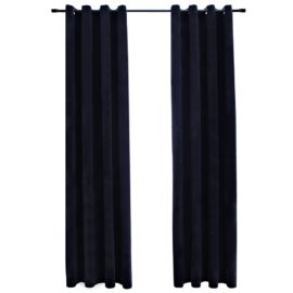 Lystette gardiner med ringer 2 stk fløyel svart 140×225 cm