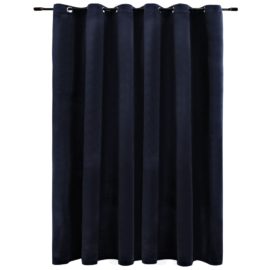 Lystett gardin med metallringer fløyel svart 290×245 cm