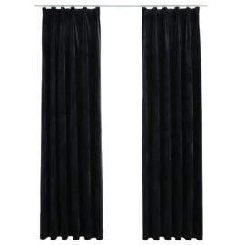 Lystette gardiner med kroker 2 stk fløyel svart 140×225 cm