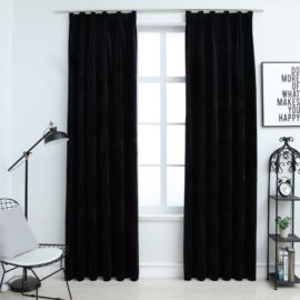 Lystette gardiner med kroker 2 stk fløyel svart 140×225 cm