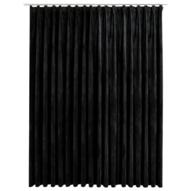 Lystett gardin med metallkroker fløyel svart 290×245 cm