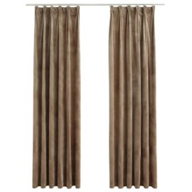 Lystette gardiner med kroker 2 stk fløyel beige 140×225 cm