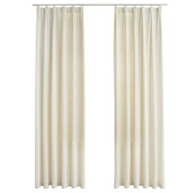 Lystette gardiner med kroker 2 stk fløyel krem 140×245 cm