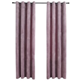 Lystette gardiner med ringer 2 stk fløyel antikk rosa 140×225 cm