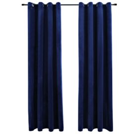 Lystette gardiner med ringer 2 stk fløyel mørkeblå 140×175 cm