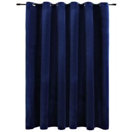 Lystett gardin med metallringer fløyel mørkeblå 290×245 cm