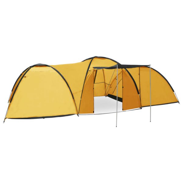 Campingtelt igloformet 650x240x190 cm for 8 personer gul