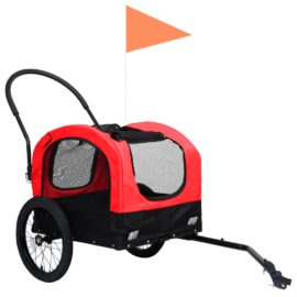 Sykkeltilhenger og joggevogn for kjæledyr 2-i-1 rød og svart