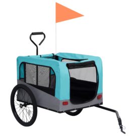 Sykkeltilhenger og joggevogn for kjæledyr 2-i-1 blå og grå